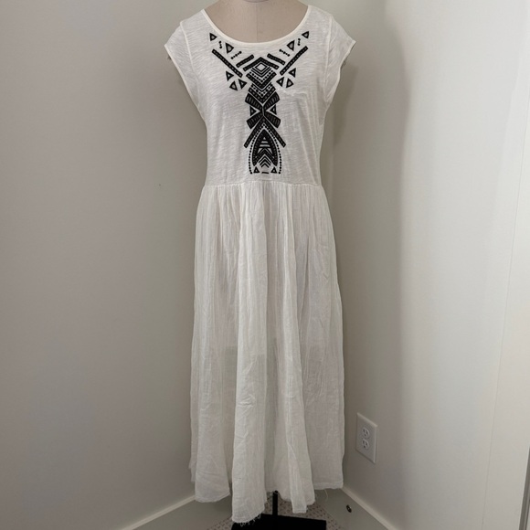 Free People Medium White Toosaloosa Slub Meadows Midi Dress ~Beach Boho Festival - Picture 2 of 9